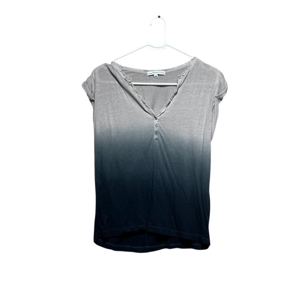 Young Fabulous & Broke Sullivan Henley Top Women Medium Ombre Dip Dye Grey Black